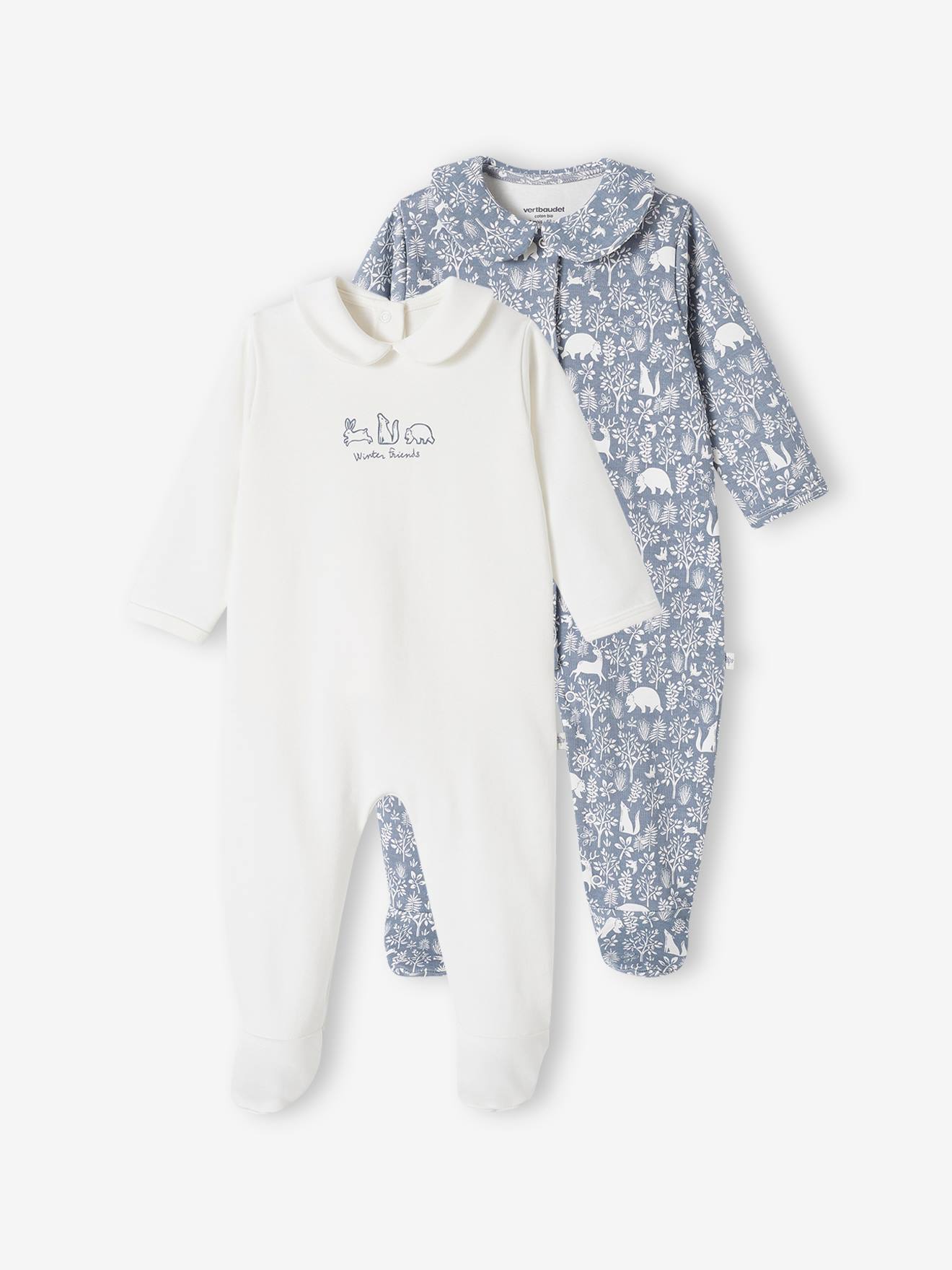 Pack of 2 "Animals" Sleepsuits in Organic Cotton for Baby Girls denim blue