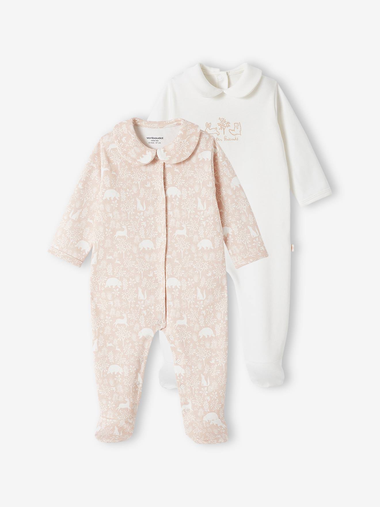 Pack of 2 "Animals" Sleepsuits in Organic Cotton for Baby Girls rosy