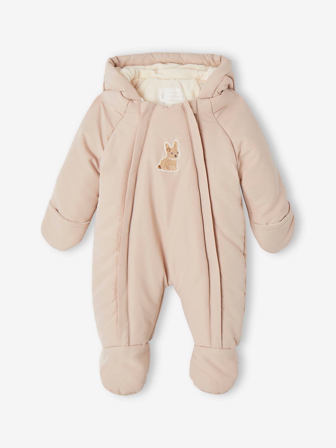 Bear Pramsuit with Full-Length Double Opening for Babies beige
