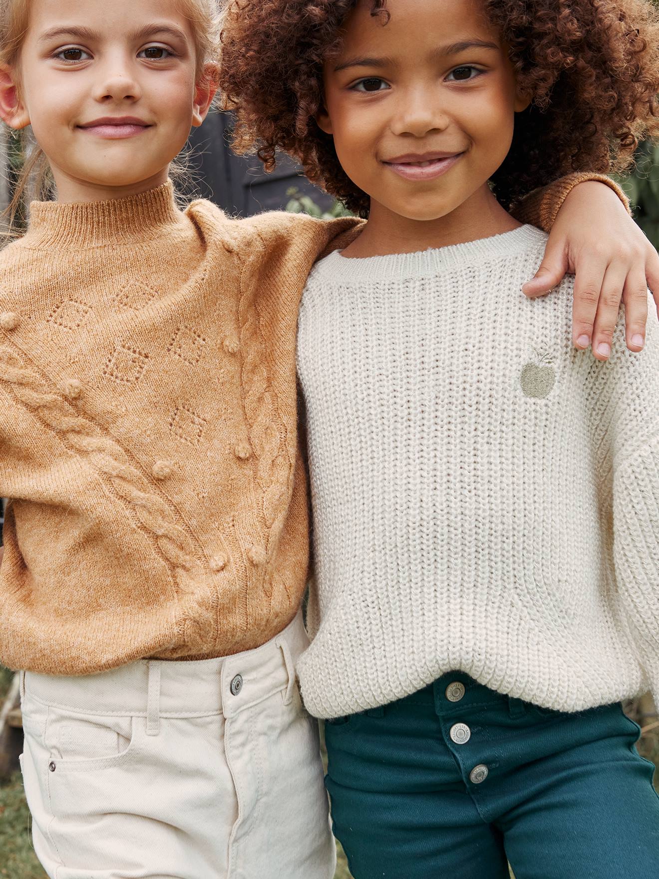 Rib Knit Jumper with Iridescent Patch, for Girls ecru