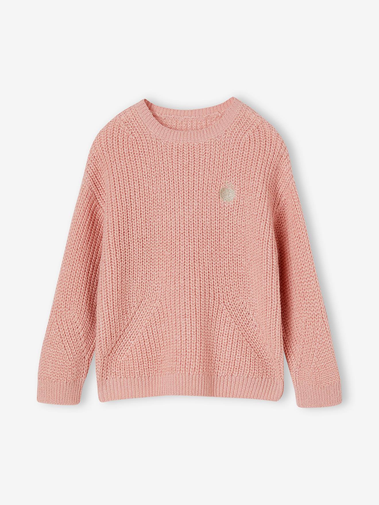 Rib Knit Jumper with Iridescent Patch, for Girls rosy