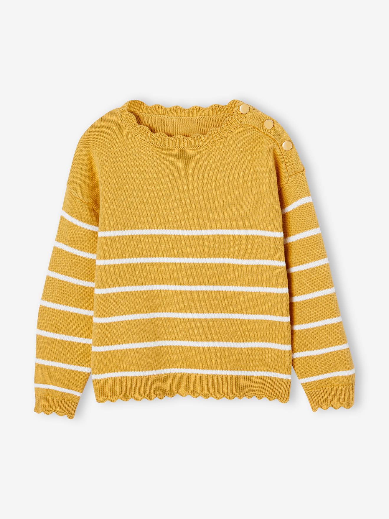 Fancy Striped Jumper for Girls mustard
