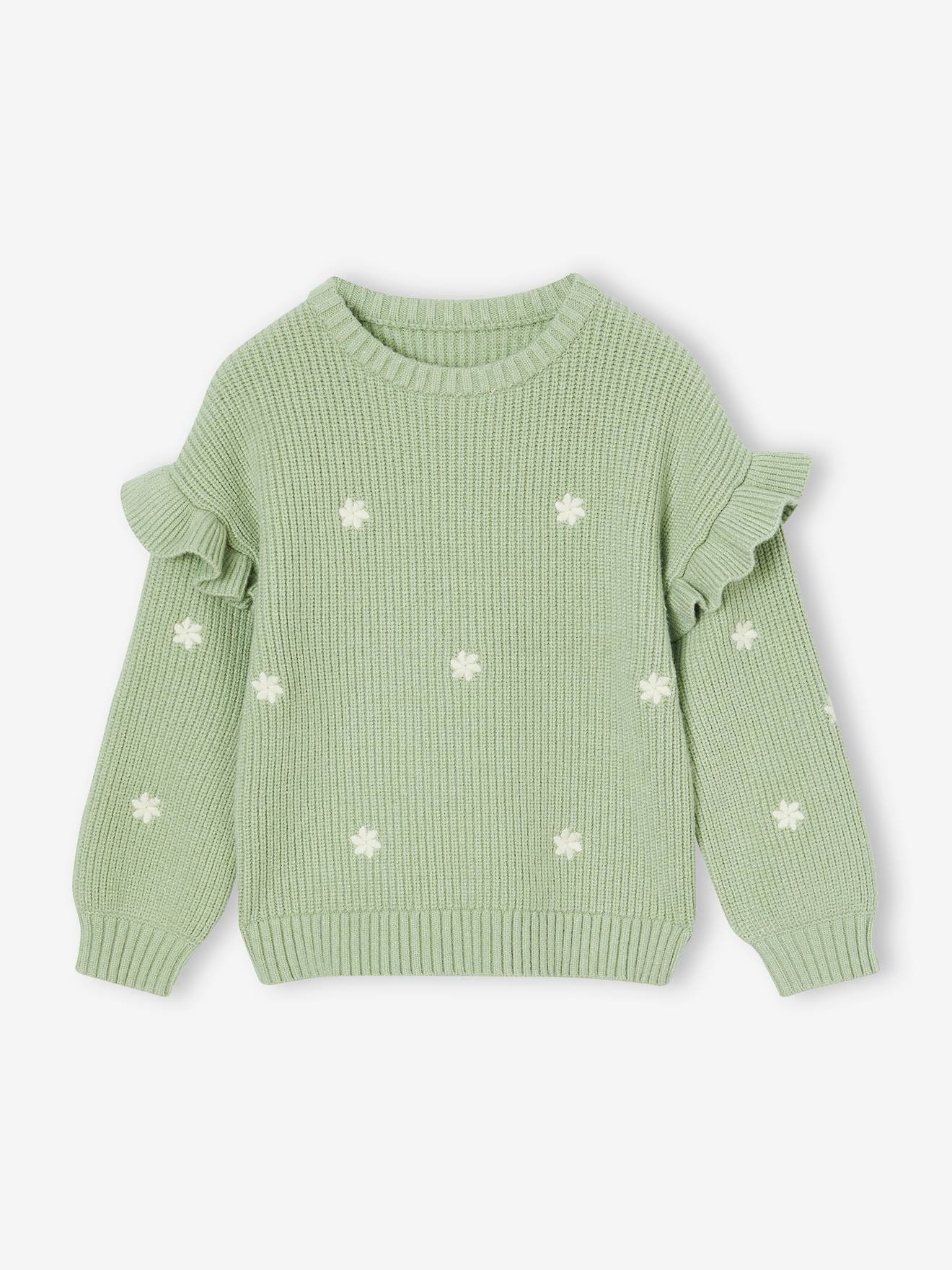 Jumper with Ruffled Sleeves for Girls almond green
