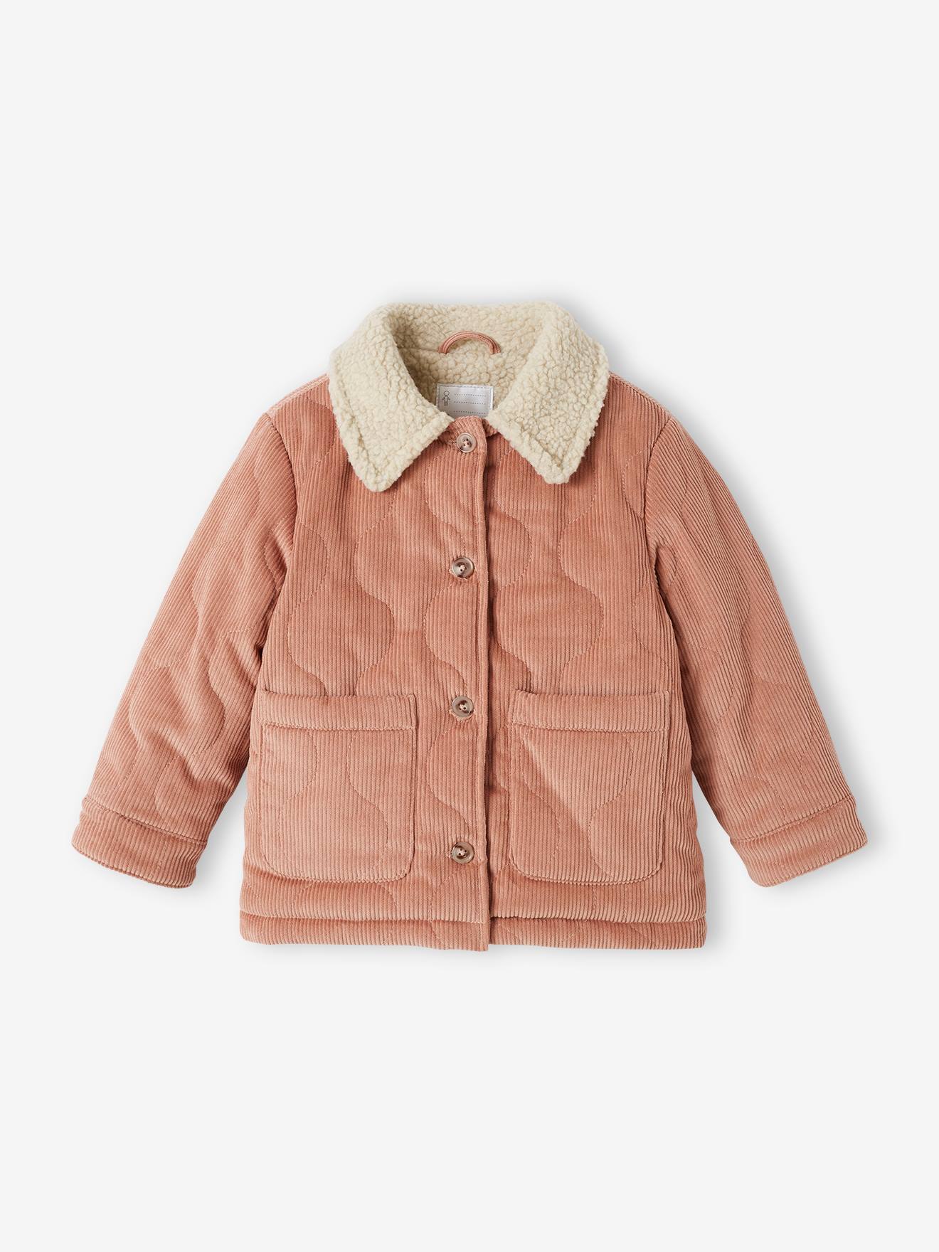 Padded Corduroy Jacket, Sherpa Lining, for Girls blush