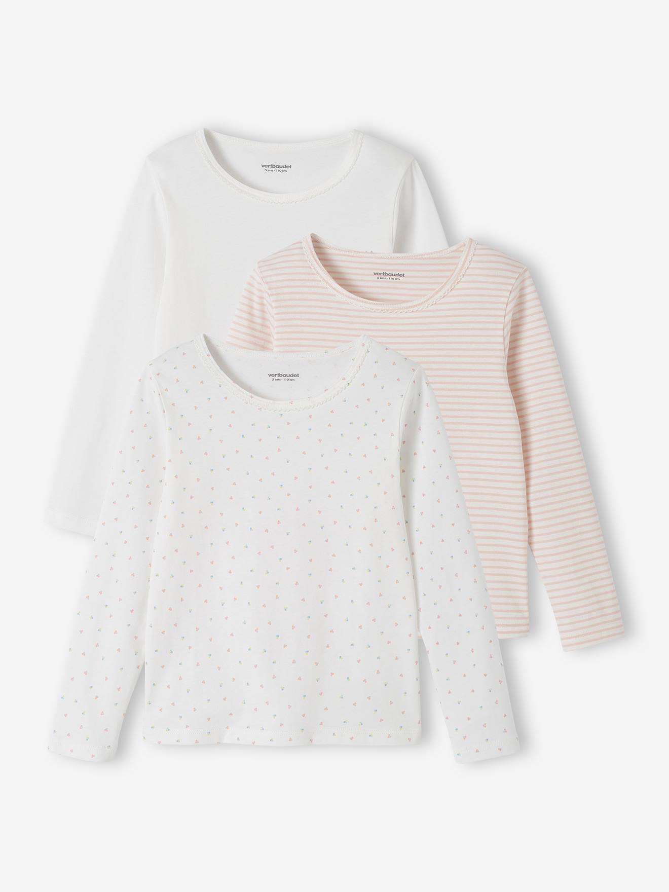 Pack of 3 Fancy Long Sleeve Tops for Girls, Basics nude pink