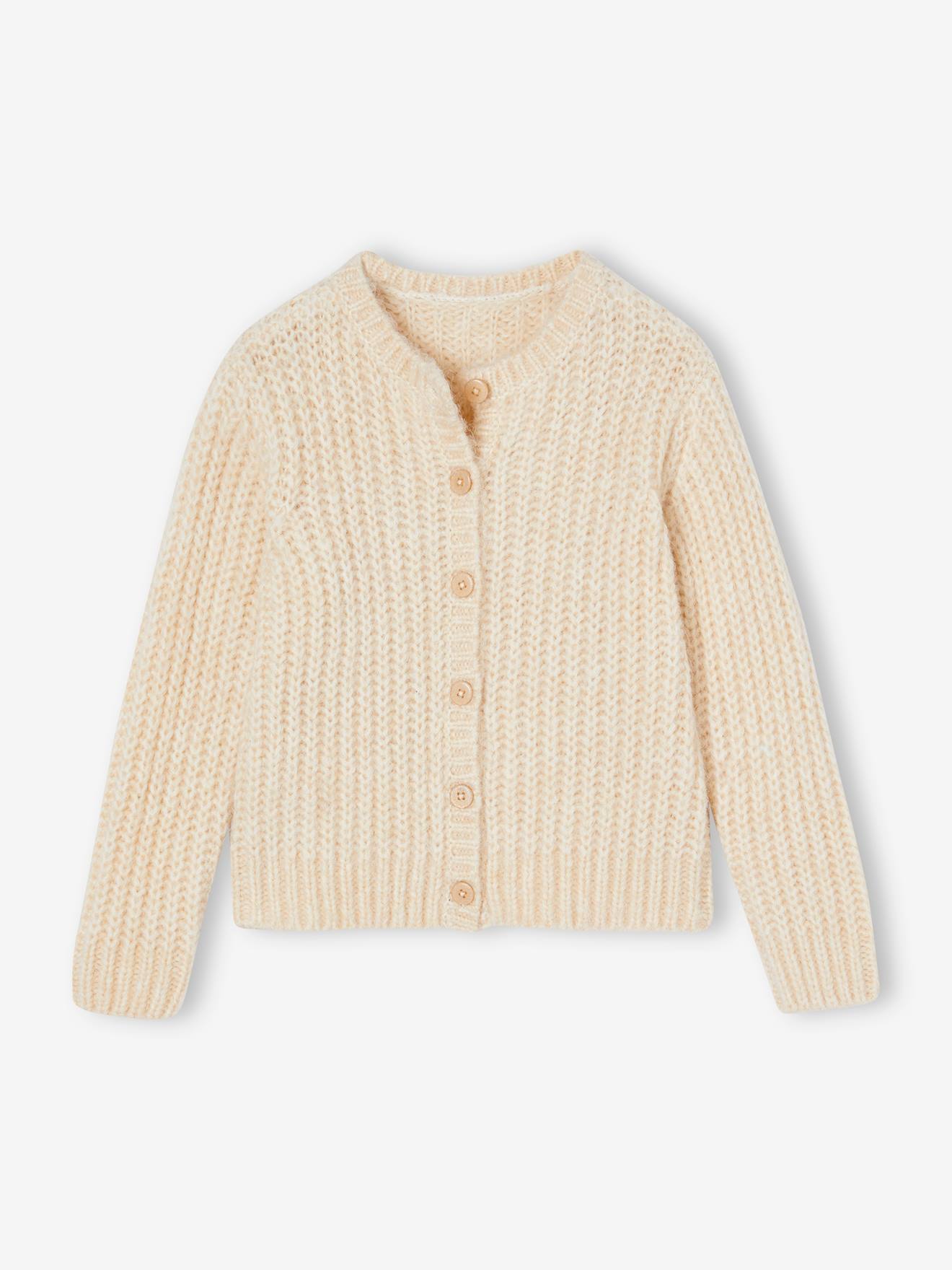 Loose-Fitting Soft Knit Cardigan for Girls ecru