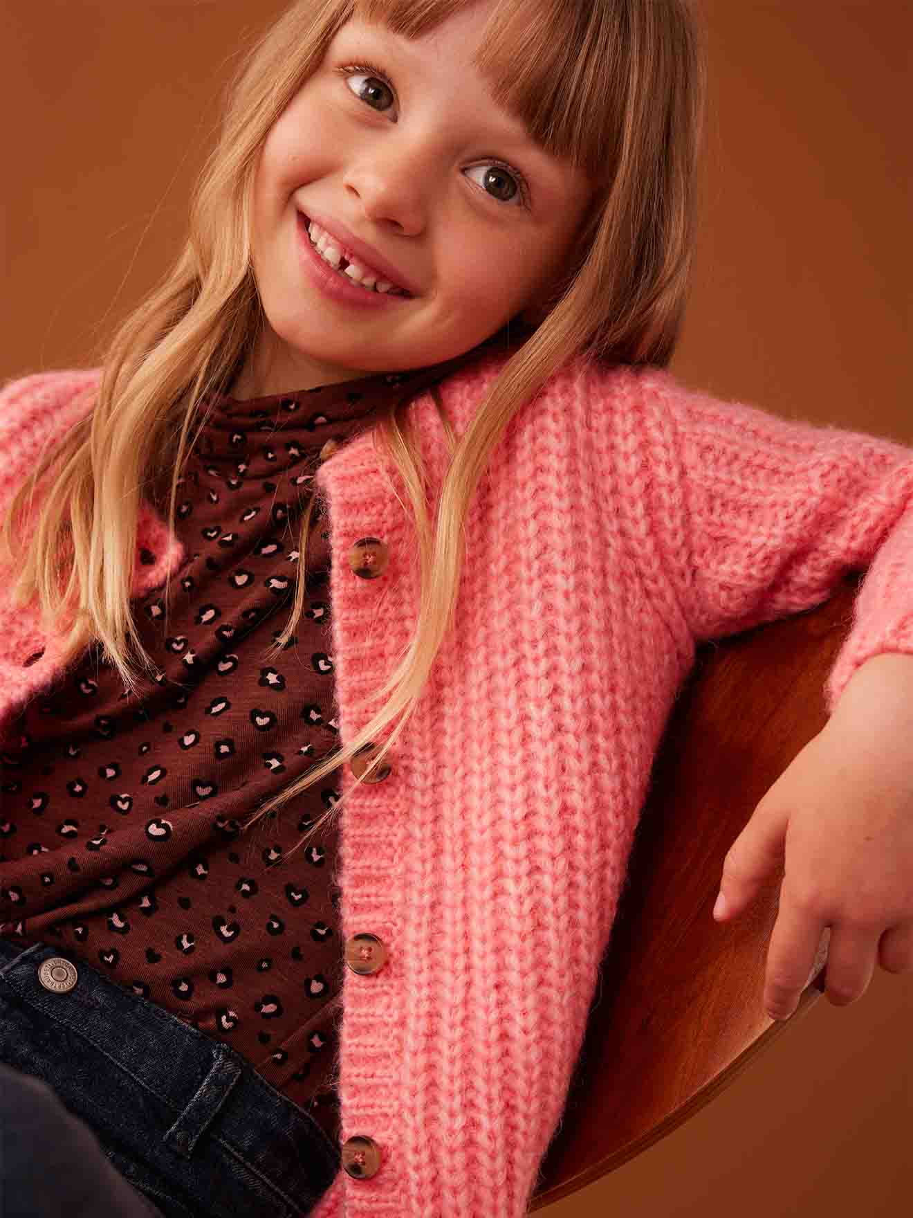 Loose-Fitting Soft Knit Cardigan for Girls sweet pink