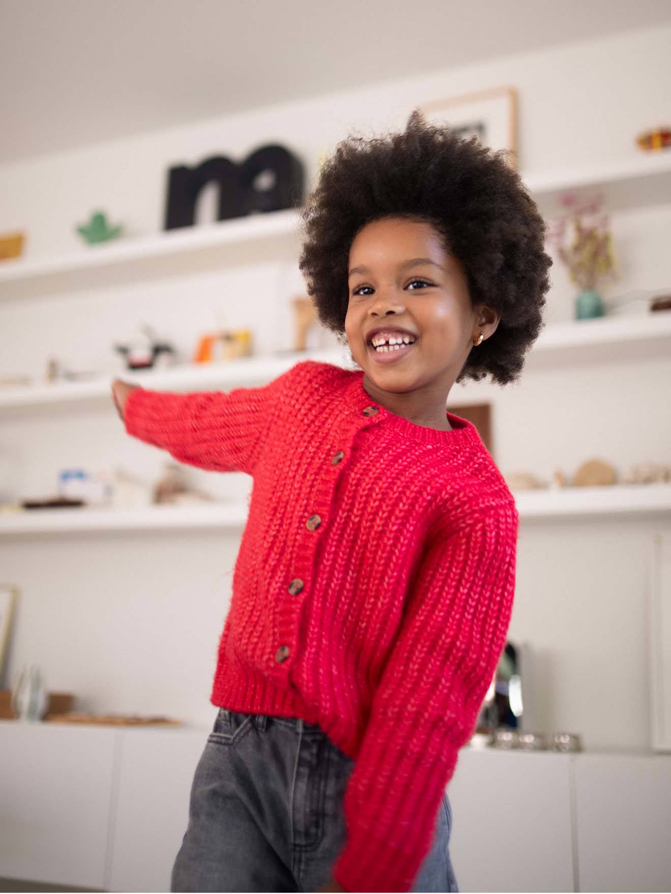 Loose-Fitting Soft Knit Cardigan for Girls red