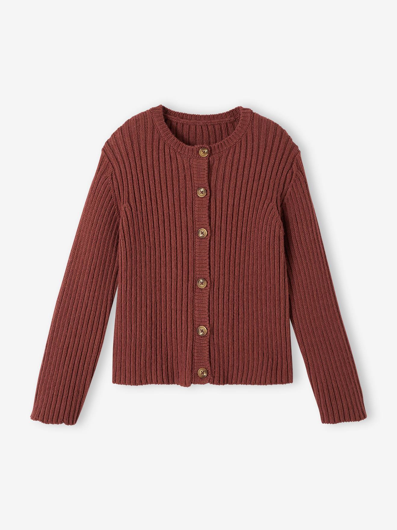 Rib Knit Cardigan for Girls chocolate