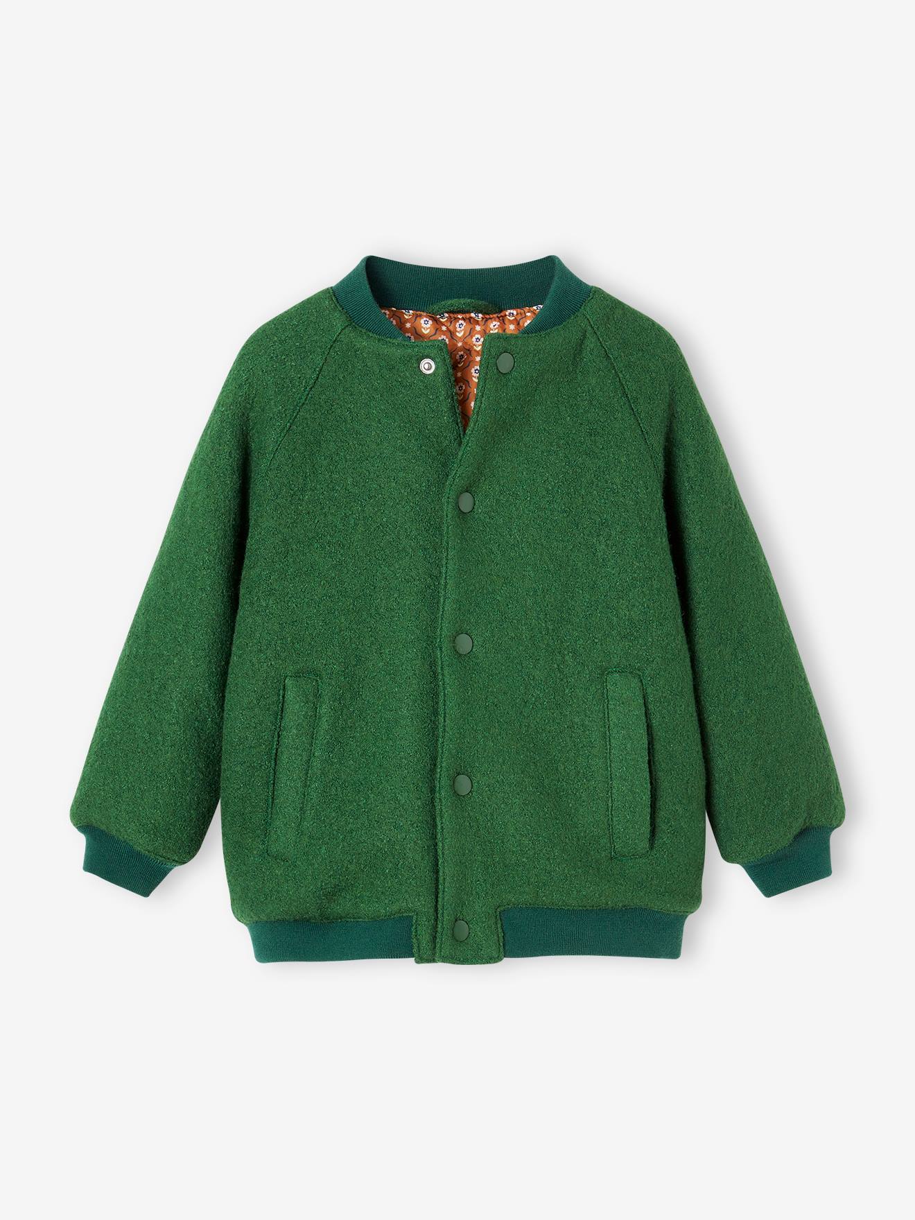 Teddy-Style Jacket in Bouclé Wool for Girls english green