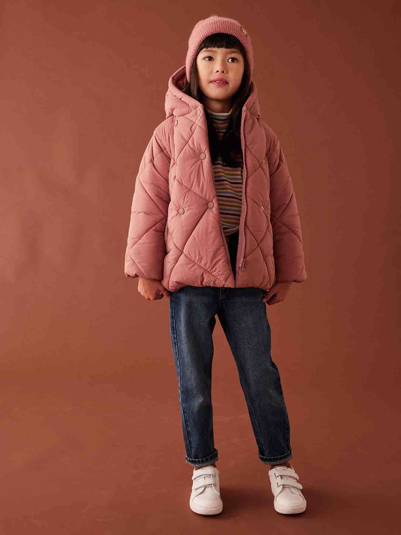 Padded Coat with Hood & Sherpa Lining for Girls blush
