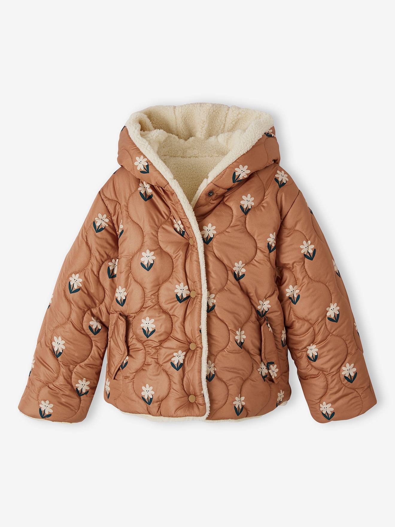 Reversible Padded Jacket with Hood, in Sherpa or Quilted, for Girls hazel