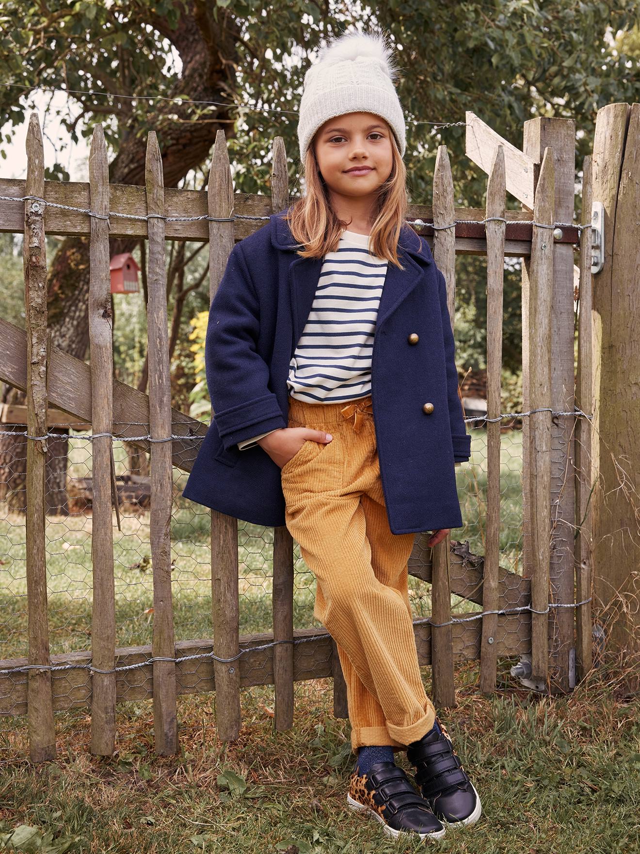 Officer's Coat in Woollen Cloth for Girls navy blue