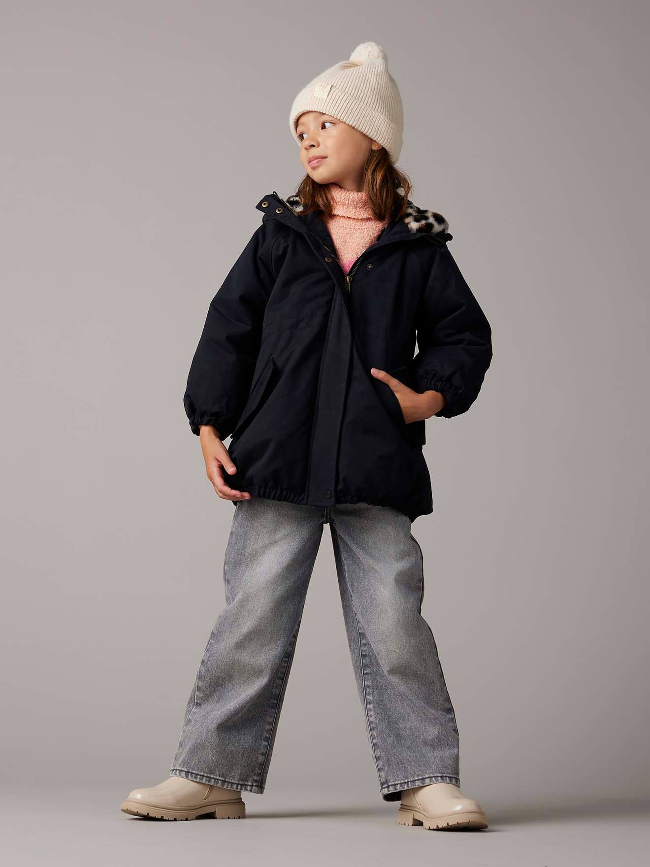 Hooded Parka with Faux Fur Lining for Girls black