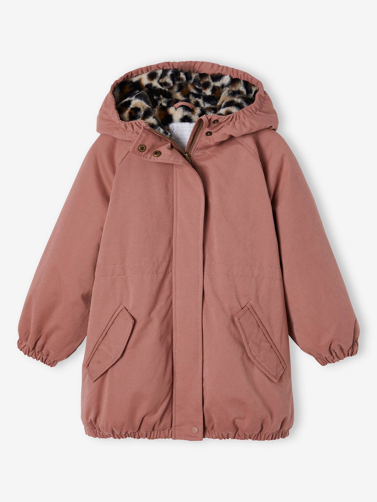 Hooded Parka with Faux Fur Lining for Girls dusky pink