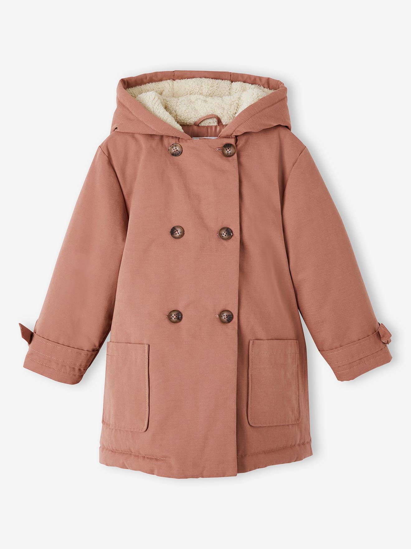 Hooded Parka in Chic Peachskin Effect Fabric for Girls dusky pink