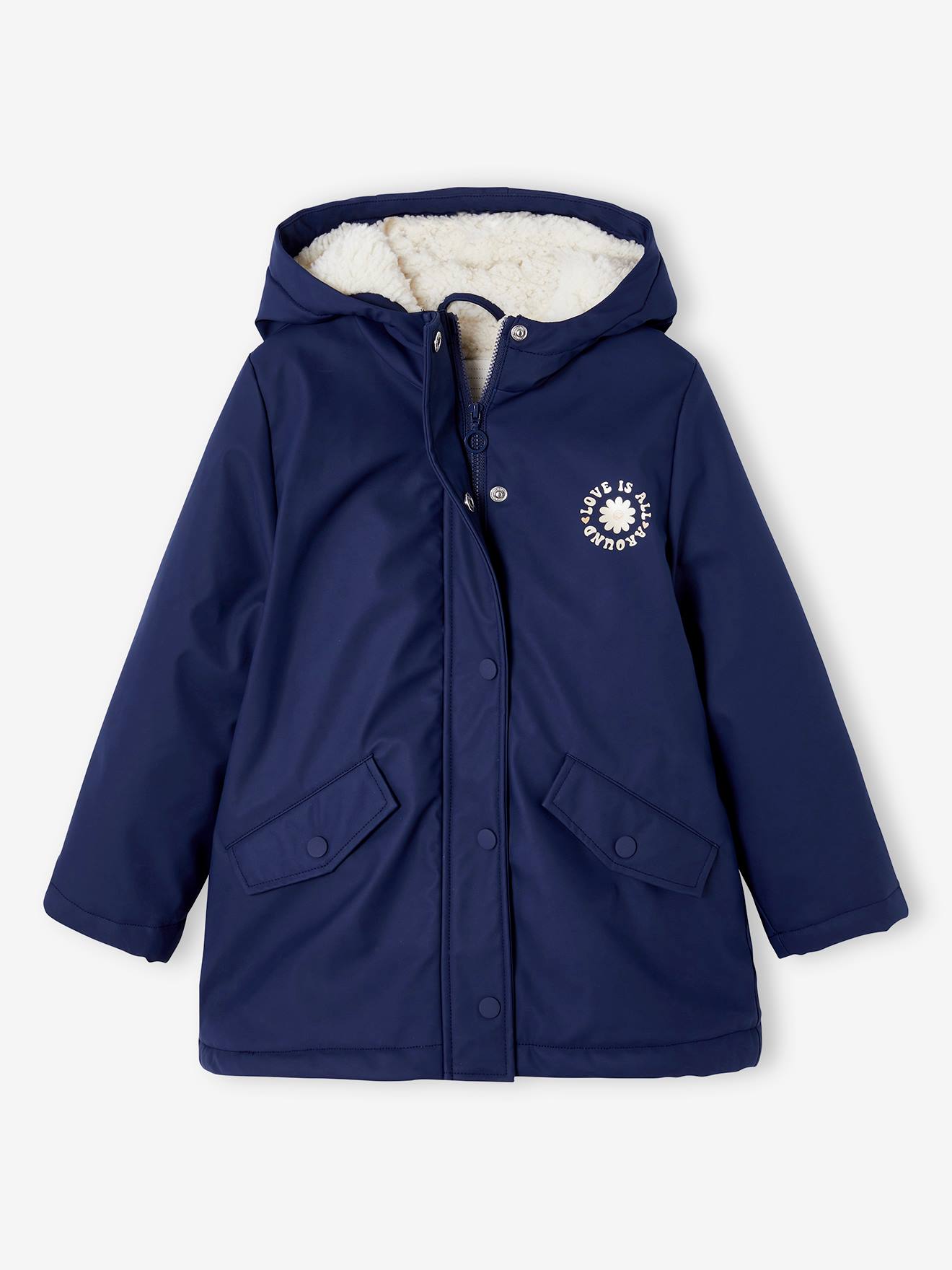 Raincoat with Sherpa Lining for Girls navy blue