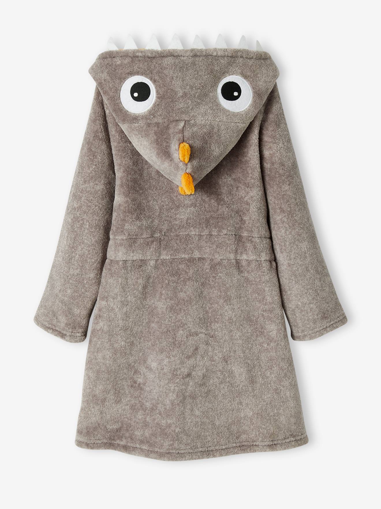 Dino Bathrobe in Plush Fabric for Boys marl grey