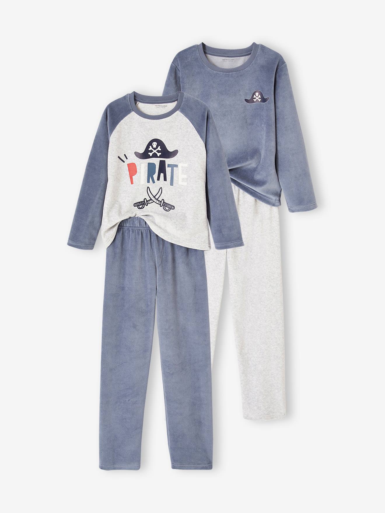 Pack of 2 Velour Pyjamas for Boys, Pirates grey blue