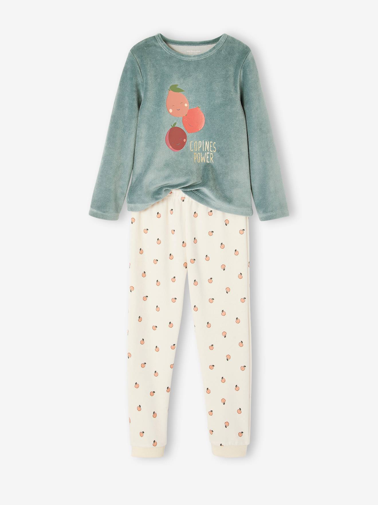 Fruit Pyjamas in Velour for Girls peach