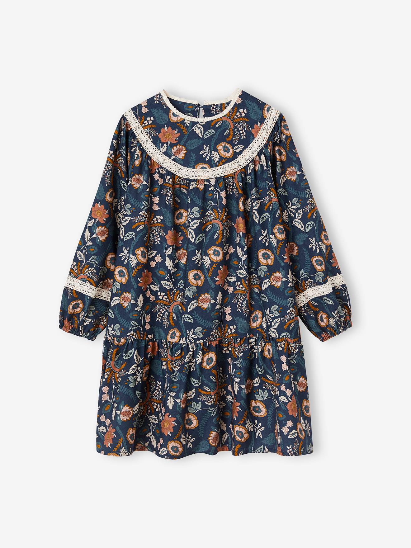 Floral Dress for Girls night blue