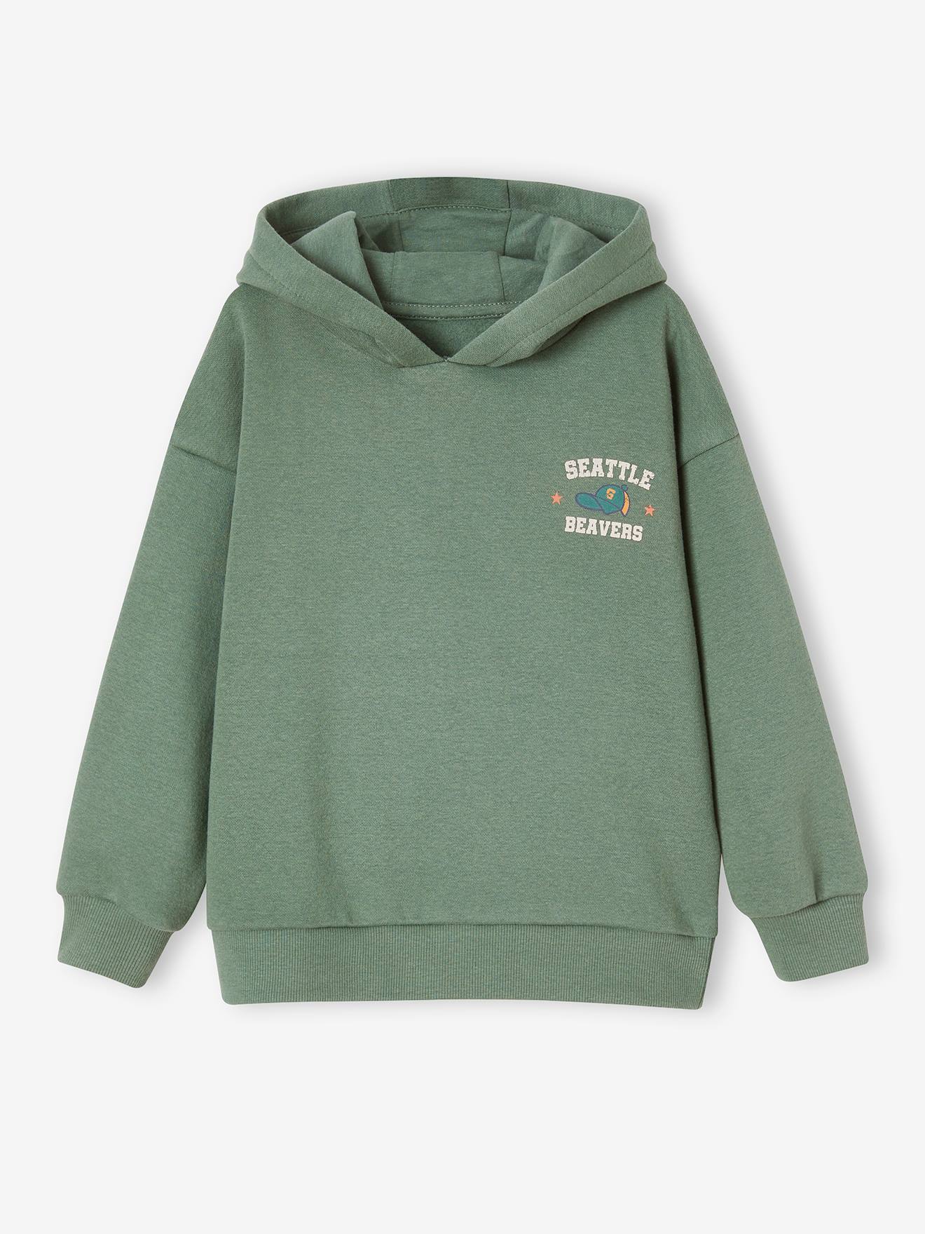 Hoodie with Large Nature-Inspired Motif on the Back, for Boys sage green