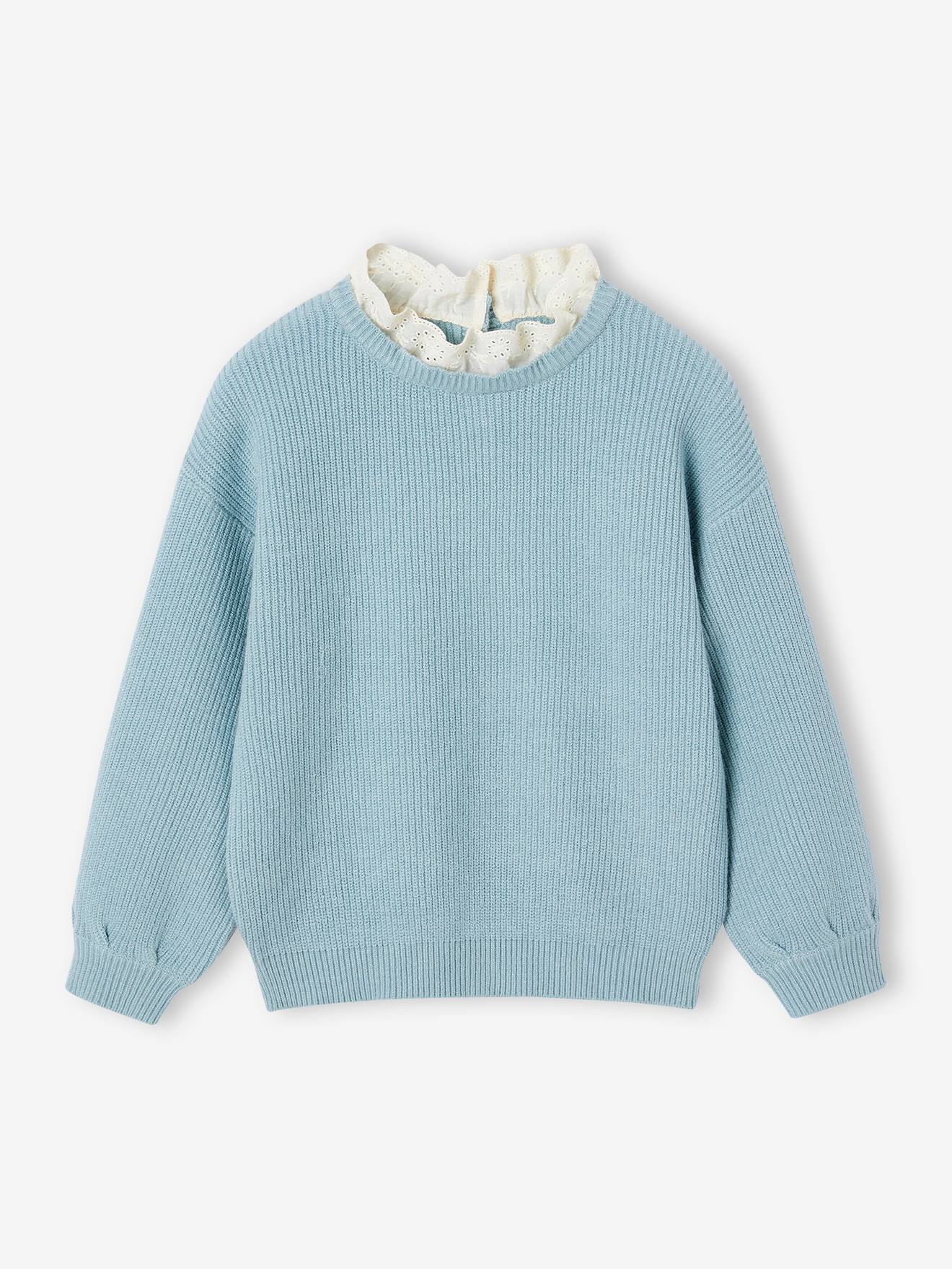 Loose-Fitting Jumper with Fancy Collar for Girls sky blue
