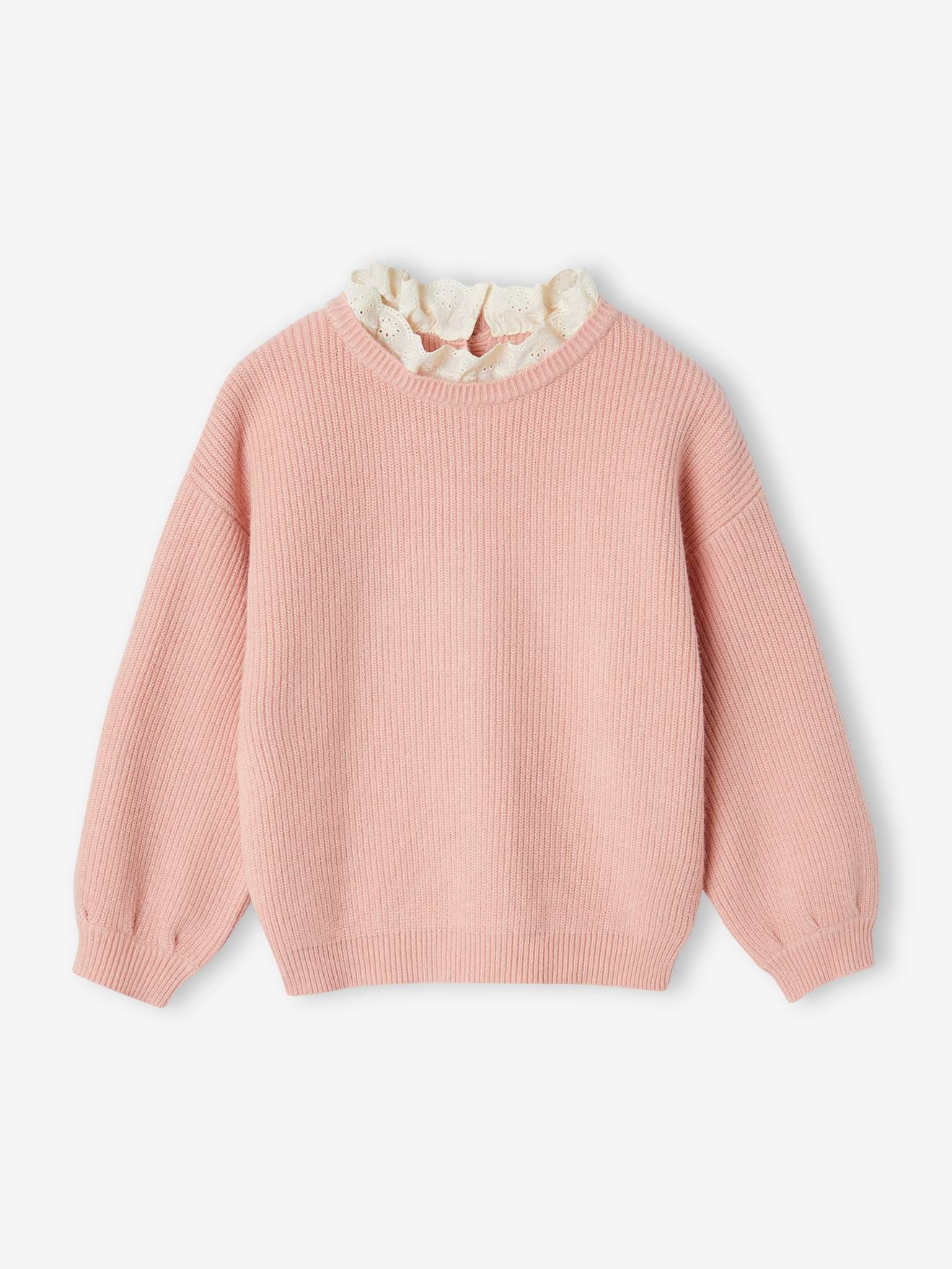 Loose-Fitting Jumper with Fancy Collar for Girls rose
