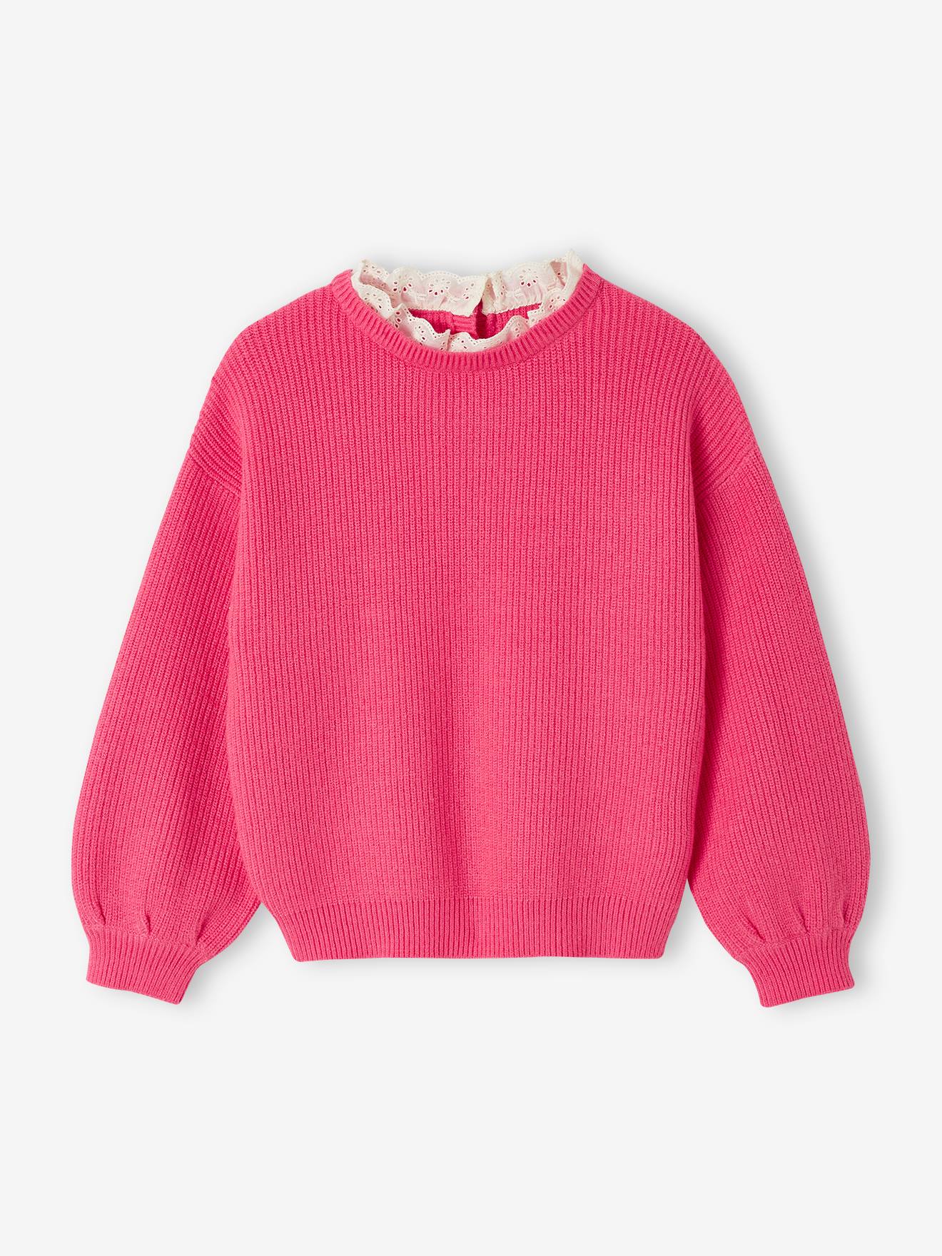 Loose-Fitting Jumper with Fancy Collar for Girls sweet pink