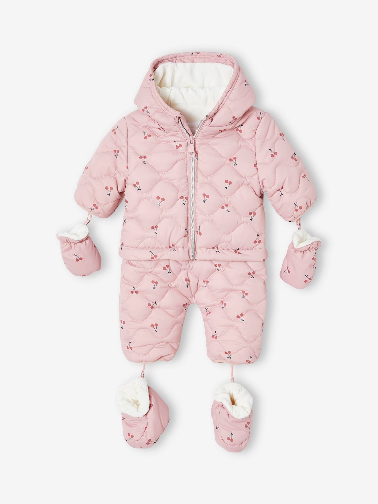 Pramsuit with Mittens & Booties for Babies, 2-in-1 mauve