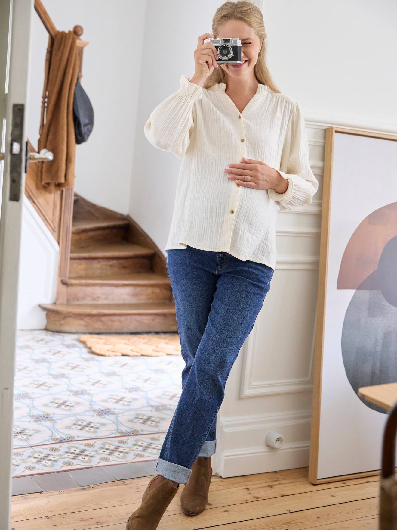 Cotton Gauze Blouse, Maternity & Nursing Special ecru