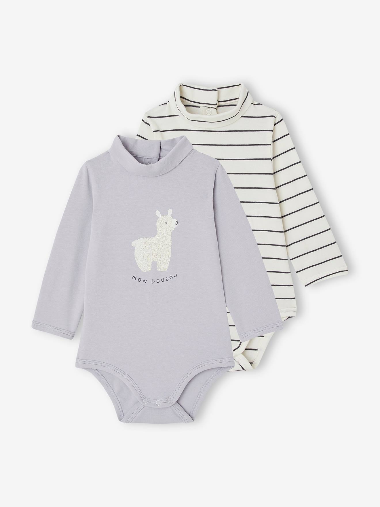 Pack of 2 Bodysuits with Polo Neck for Babies sky blue
