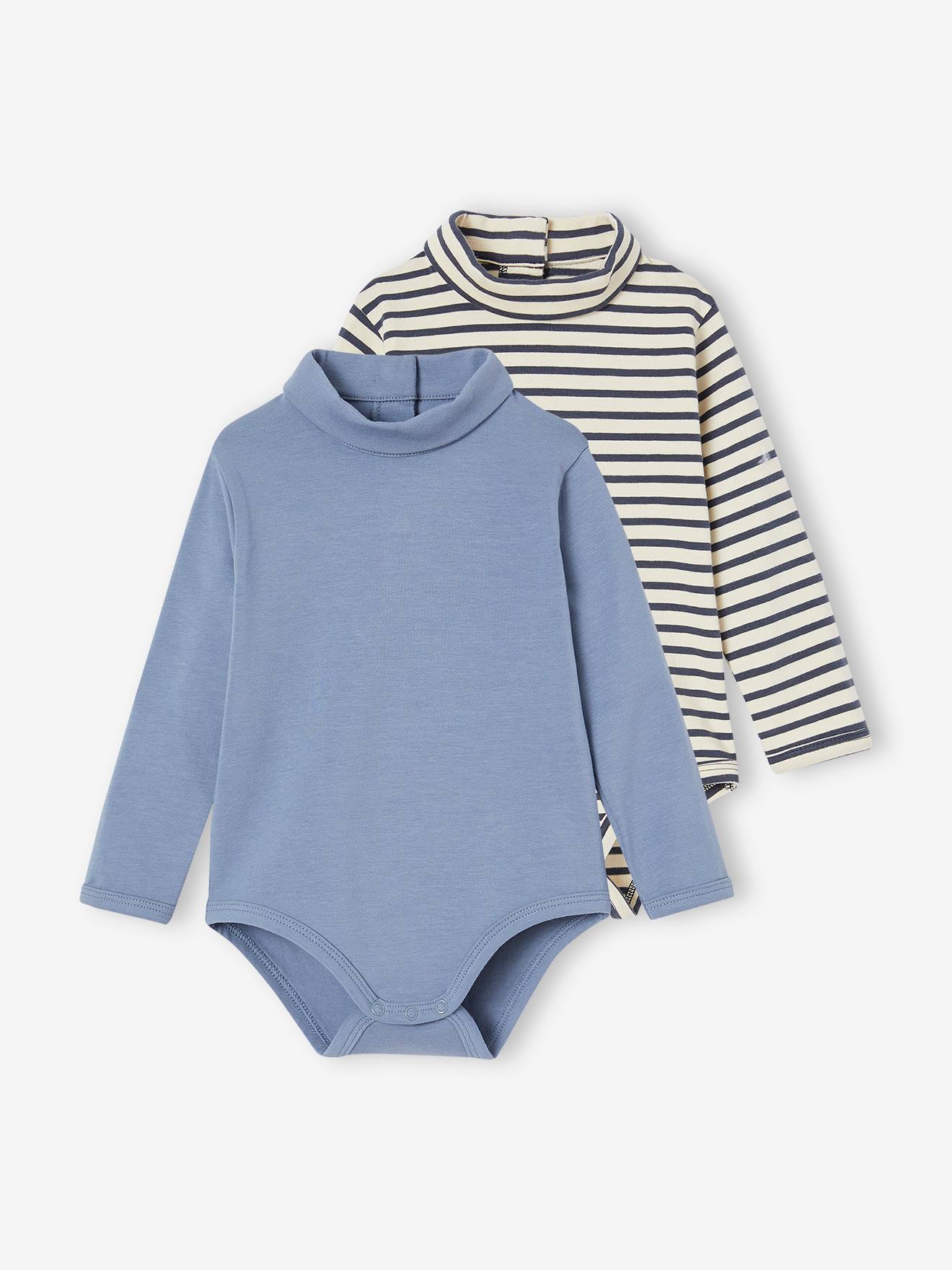 Pack of 2 Bodysuits with Polo Neck for Babies crystal blue