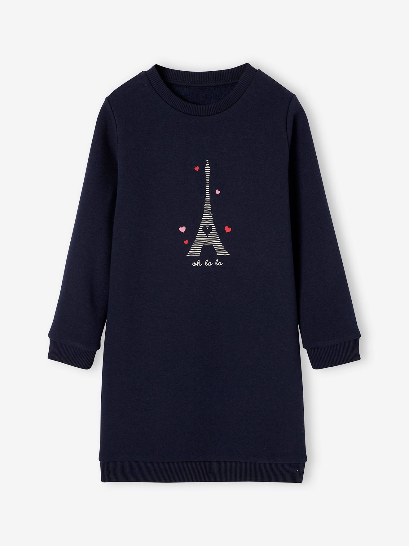 Basics Dress in Fleece for Girls navy blue
