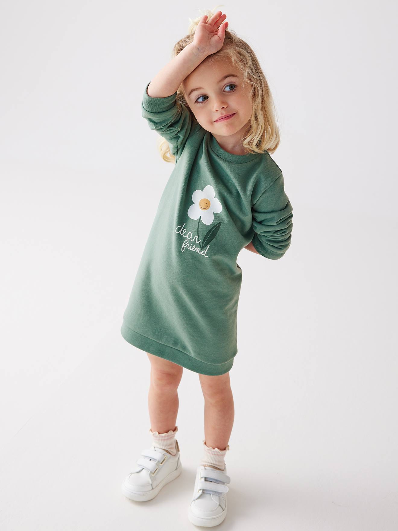 Basics Dress in Fleece for Girls emerald green