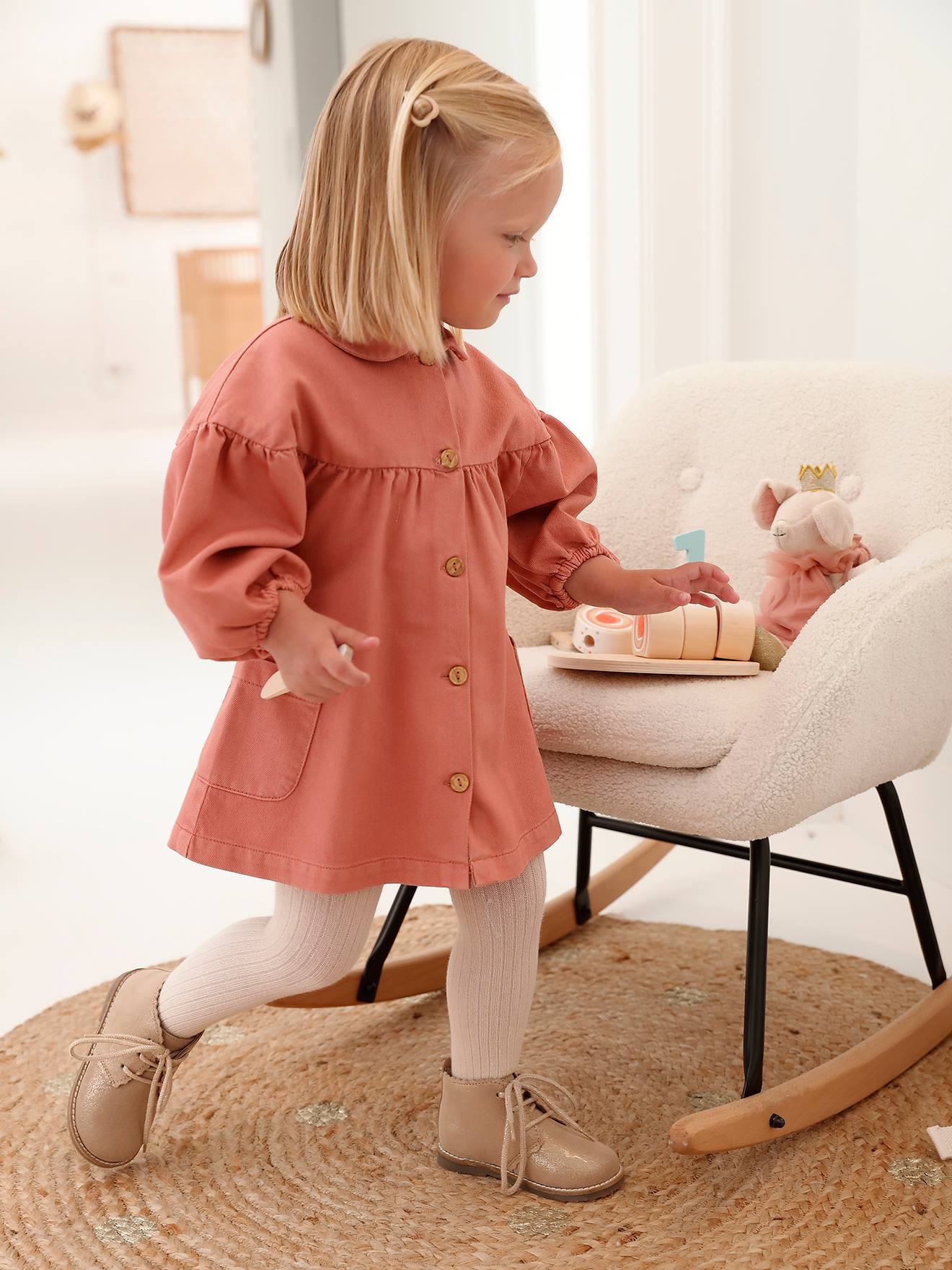 Twill Dress with Peter Pan Collar for Babies rose