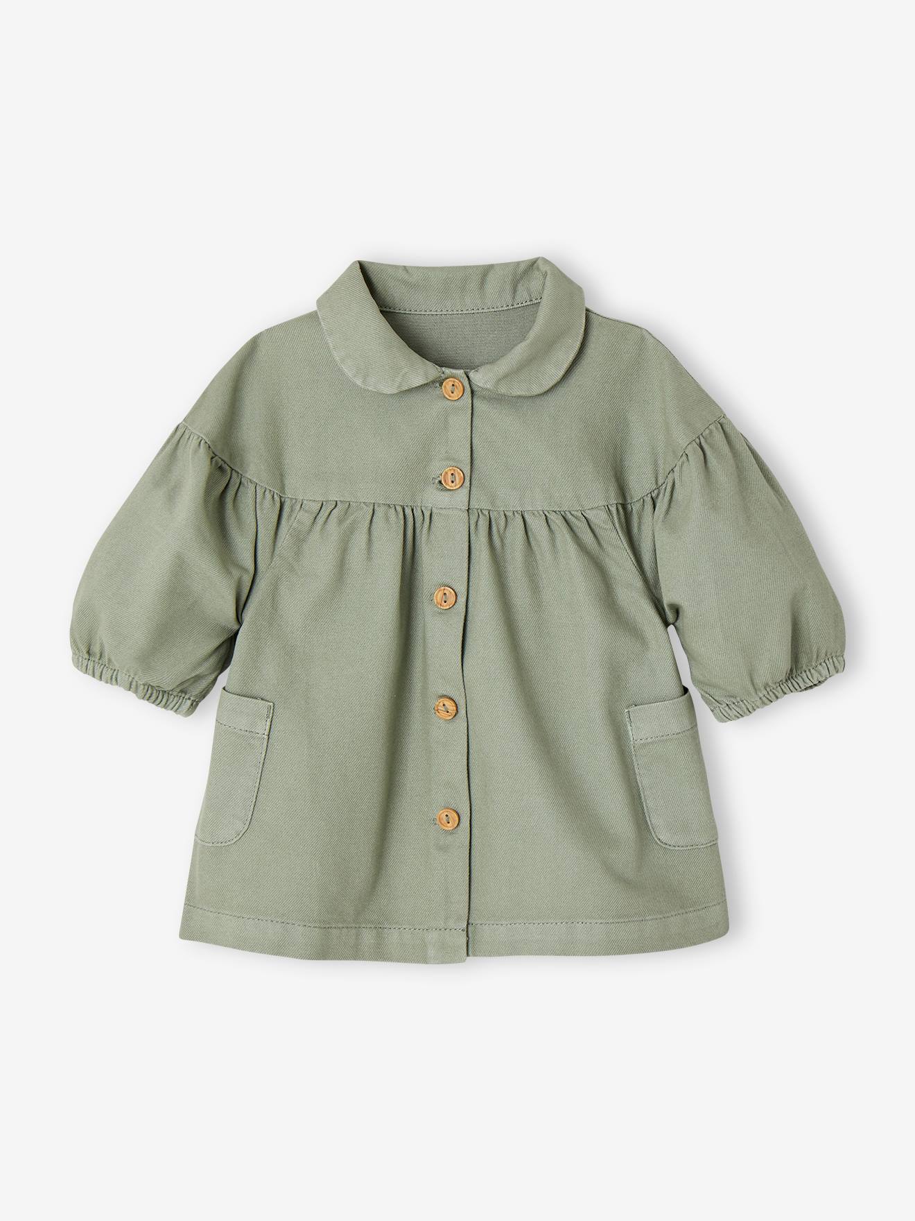Twill Dress with Peter Pan Collar for Babies green