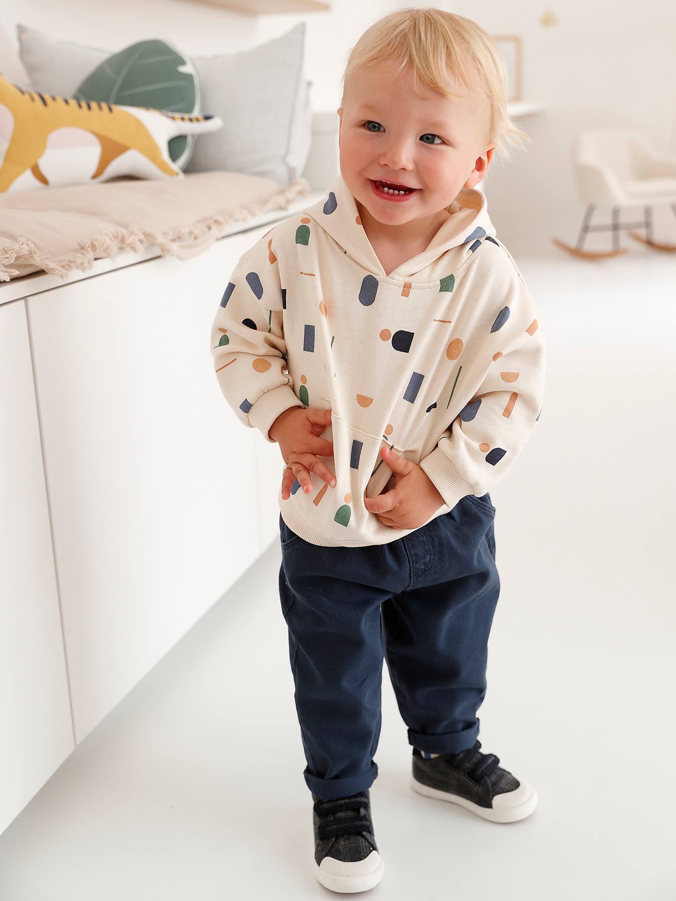 Fleece Sweatshirt & Twill Trousers Ensemble for Babies night blue