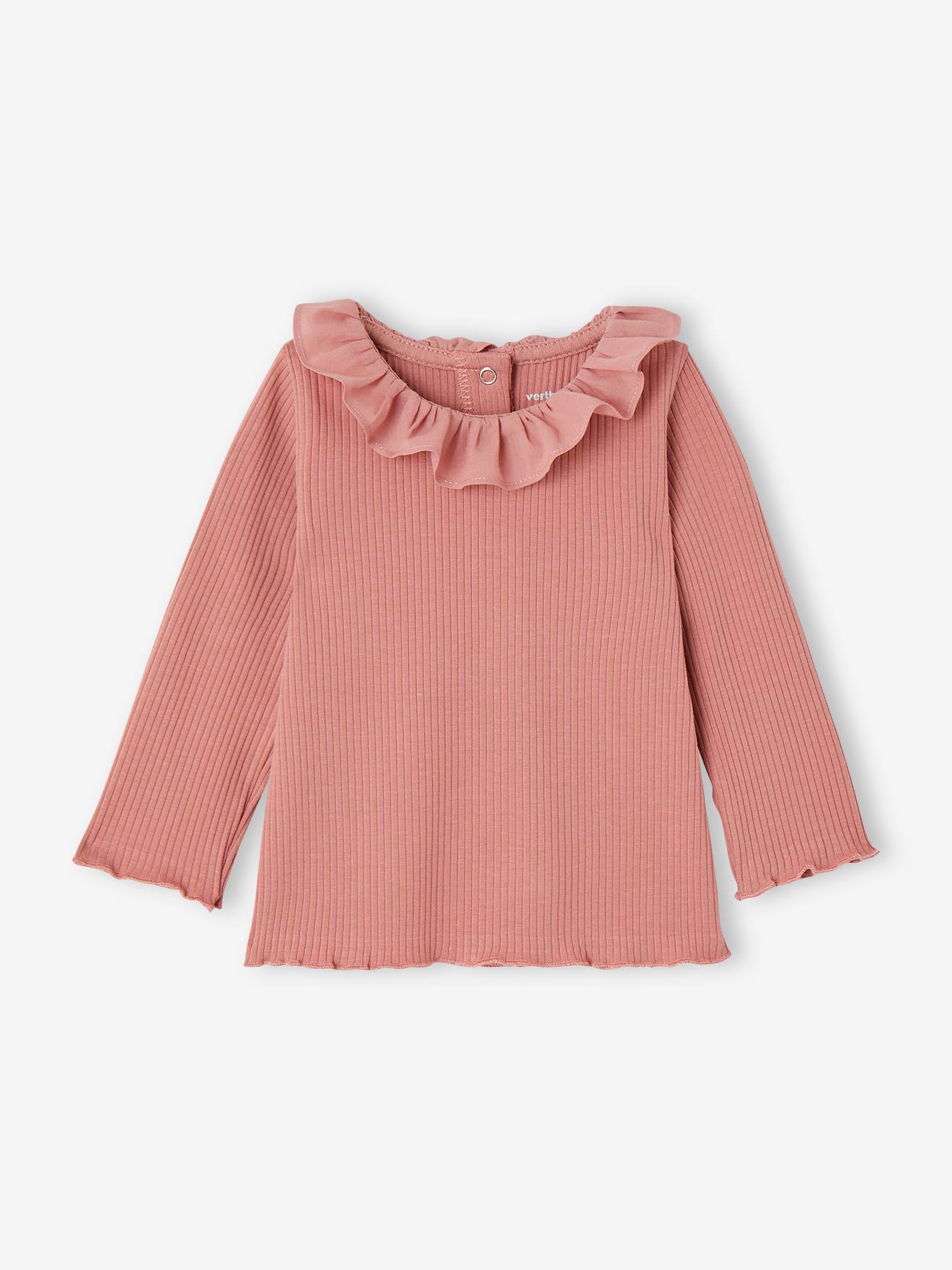 Wide Neck Rib Knit Top for Babies old rose