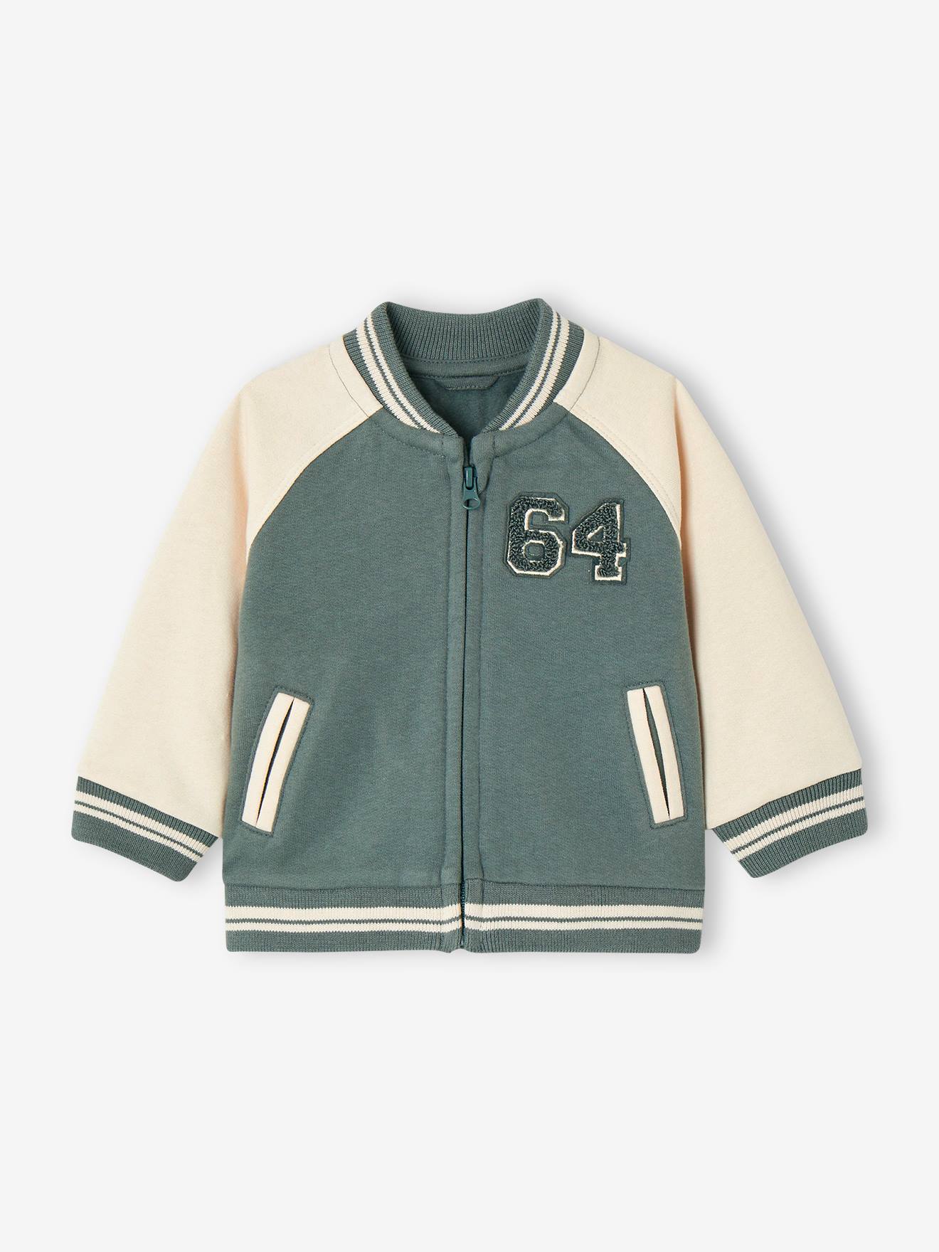 College-Style Fleece Jacket with Zip for babies green