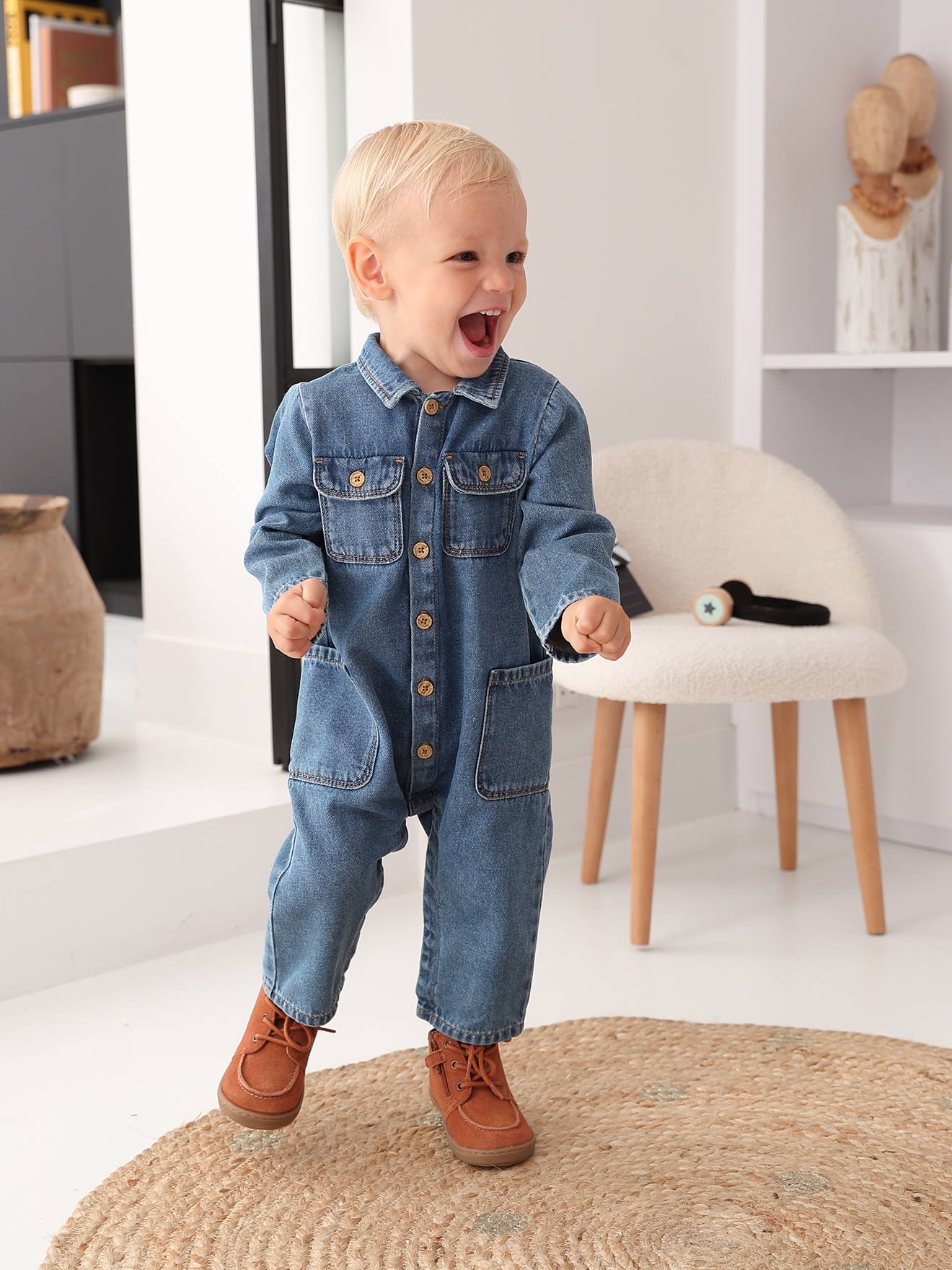 Denim Jumpsuit for Babies stone
