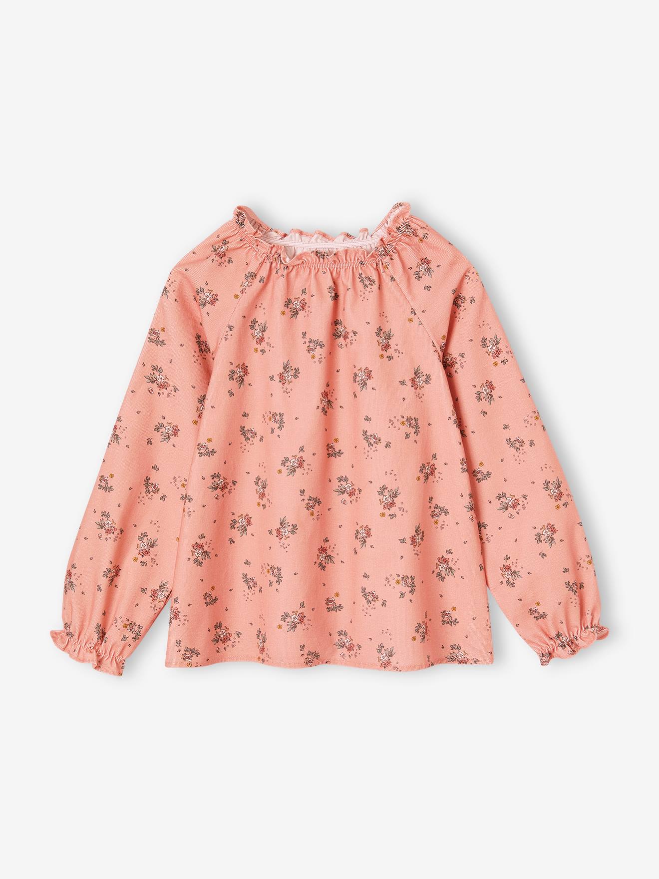 Floral Blouse in Needlecord Fabric for Girls rosy