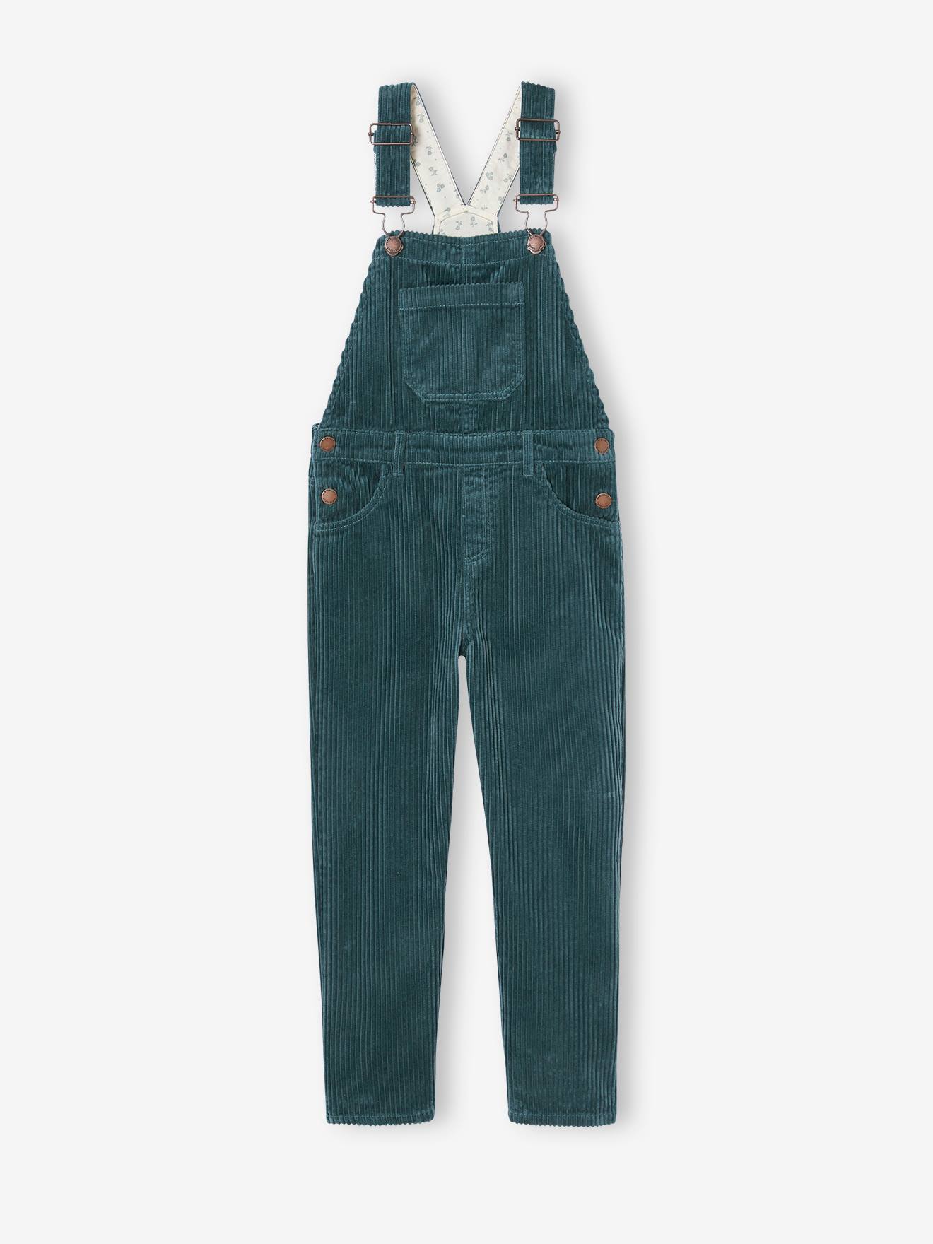 Corduroy Dungarees for Girls fir green
