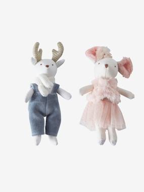 Set of 2 Linen Dolls, Little Mouse + Reindeer multi