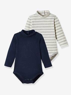Pack of 2 Bodysuits for Babies, High Neck, Long Sleeves mustard