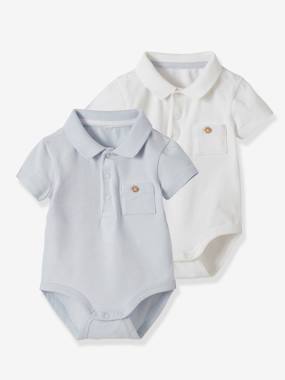 Pack of 2 Bodysuits with Polo Shirt Collar & Pocket, for Newborns dark blue