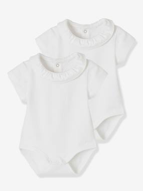 Pack of 2 Short-Sleeved Bodysuits with Fancy Collar, for Babies blush pink