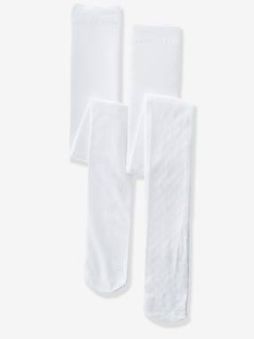 Girls' Pack of 2 Pairs of Stylish Tights white