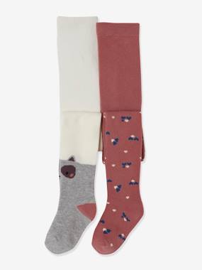 Pack of 2 Pairs of Jacquard Tights, Oeko-Tex®, for Girls pink/multi