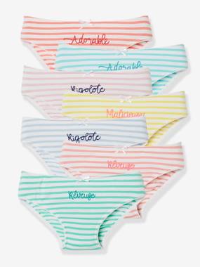 Pack of 7 Stretch Briefs, One for Each Day of the Week, for Girls green/multi